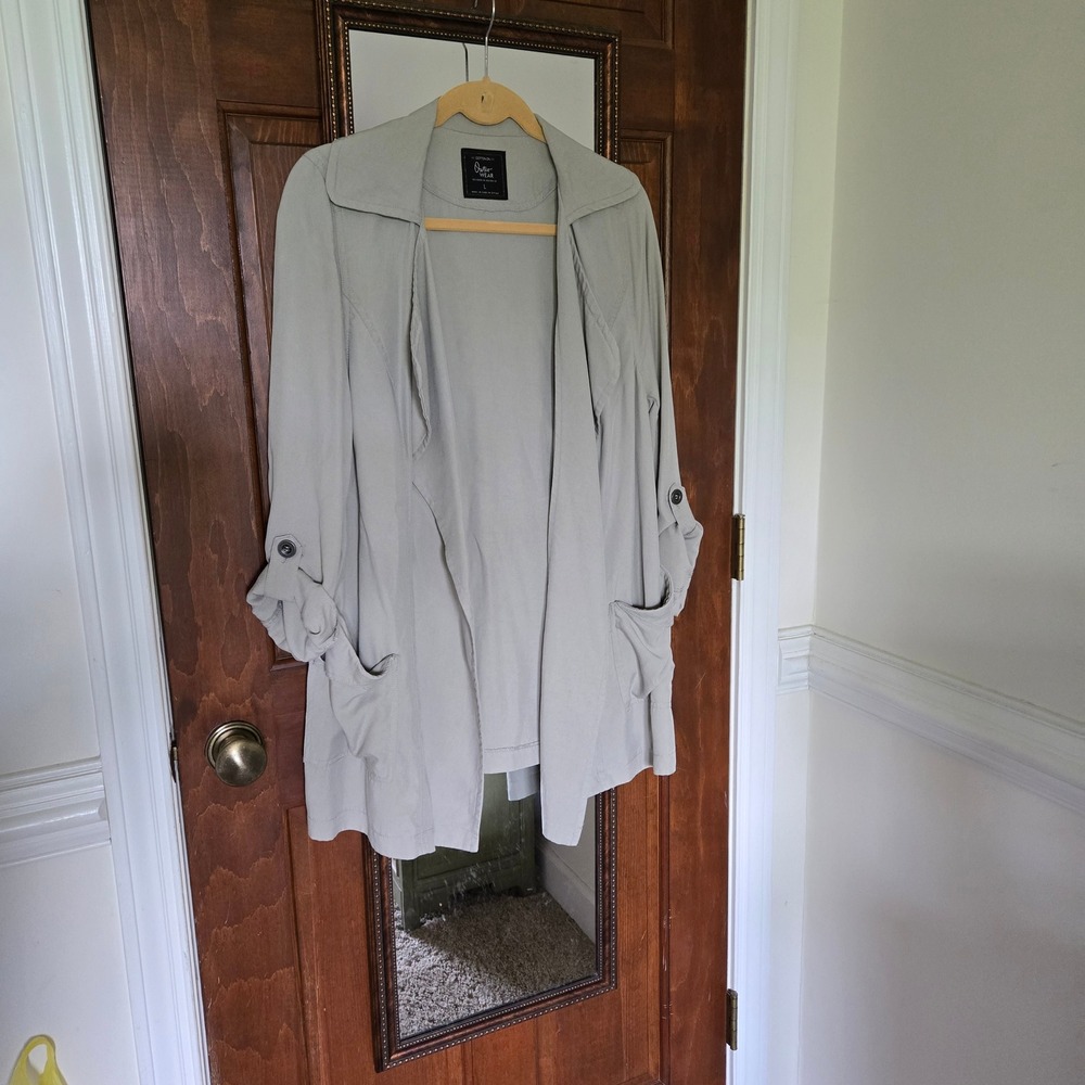 Cotton On Drape Jacket Womens outer wear Large Grey Roll Tab Sleeve Open Front